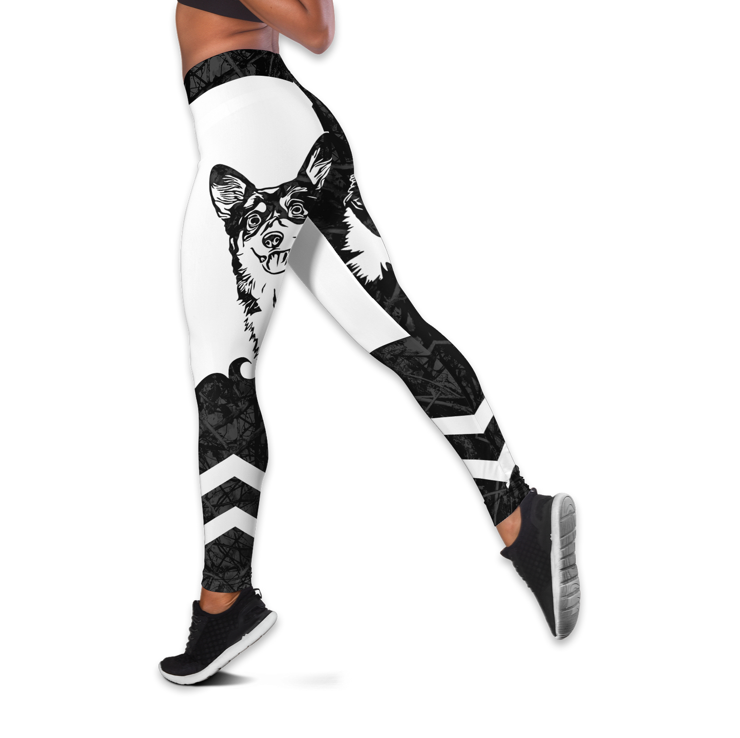 Welsh Corgi black tattoos legging + hollow tank combo DD09172001S