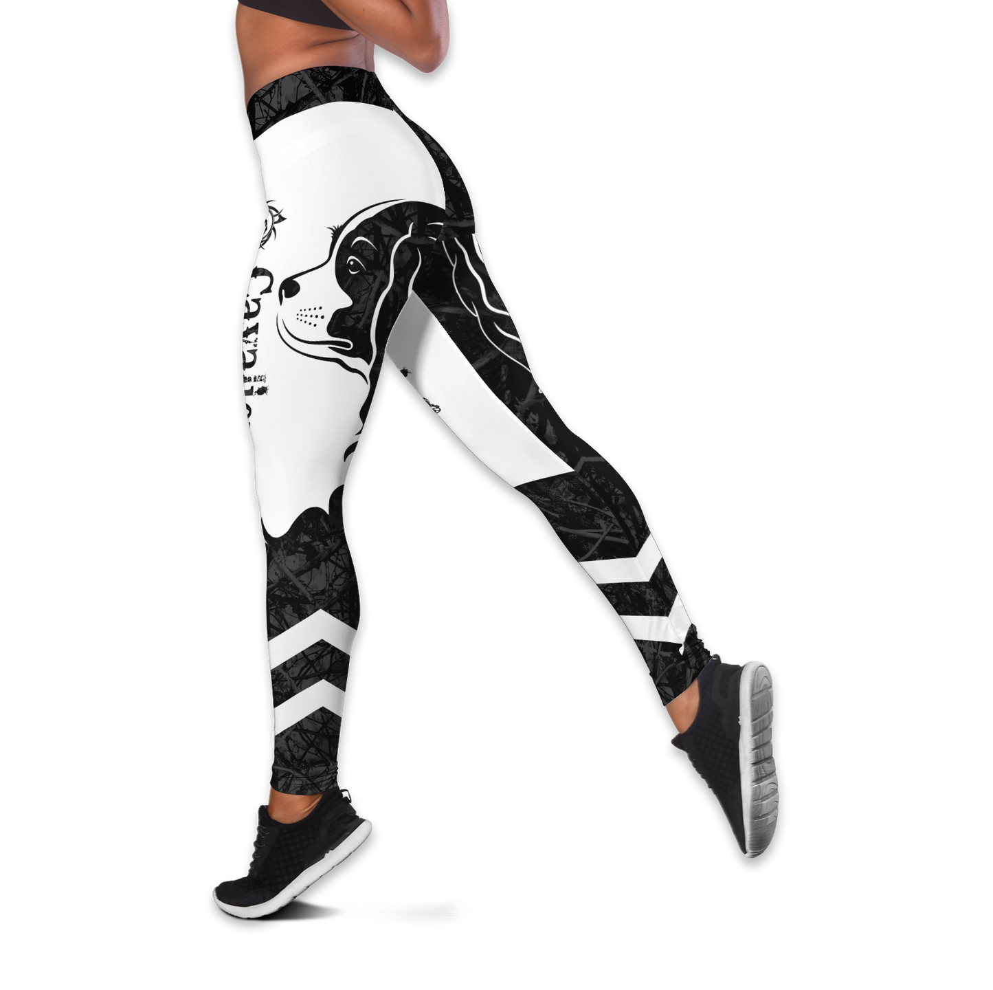 Cavalier King Charles Spaniel black tattoos legging + hollow tank combo DD09052004
