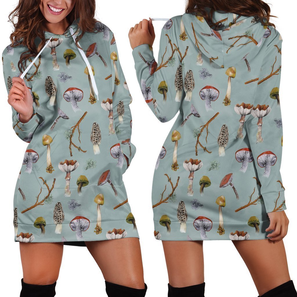All Over Print Blue Edible Mushroom-Apparel-NTH-Hoodie Dress-S-Vibe Cosy™