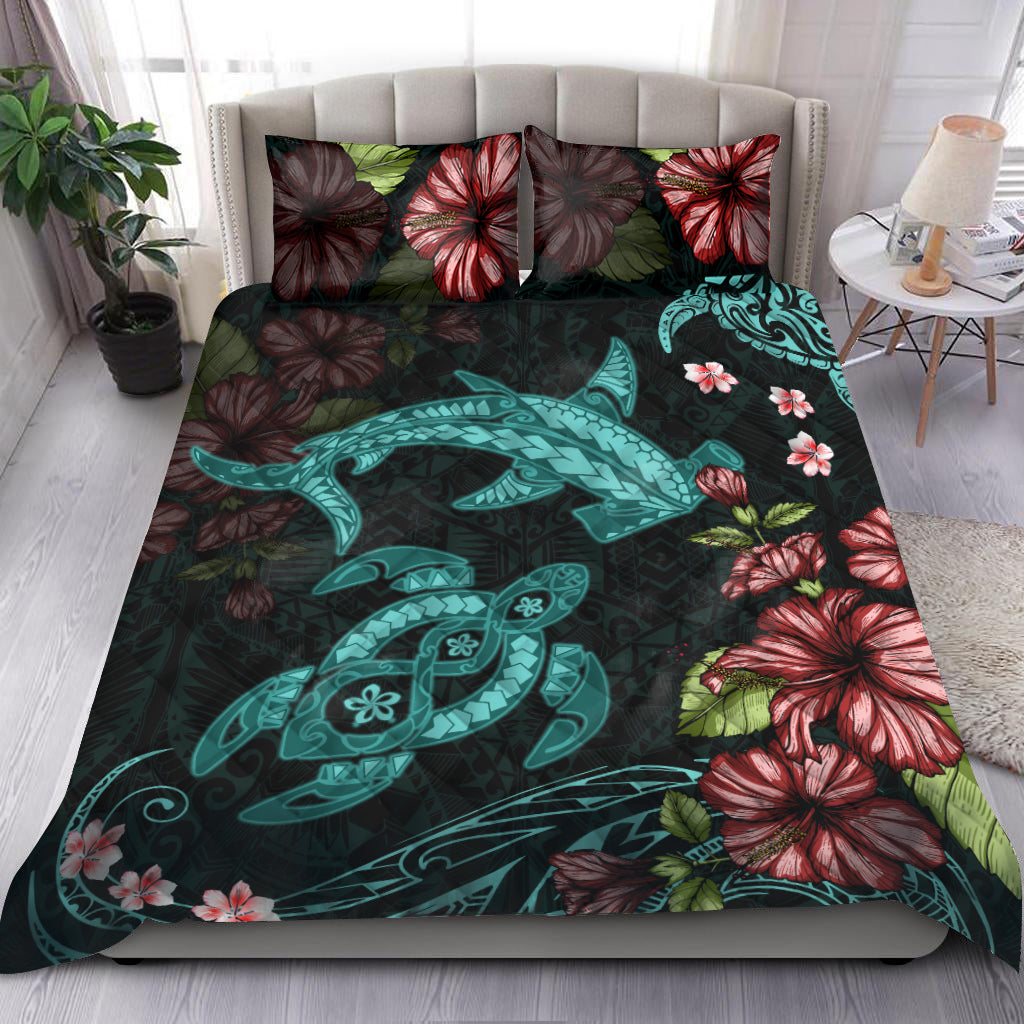 Shark and turtle bedding set hibiscus turquoise DD05292001S-HG-HG-US Twin-Vibe Cosy™