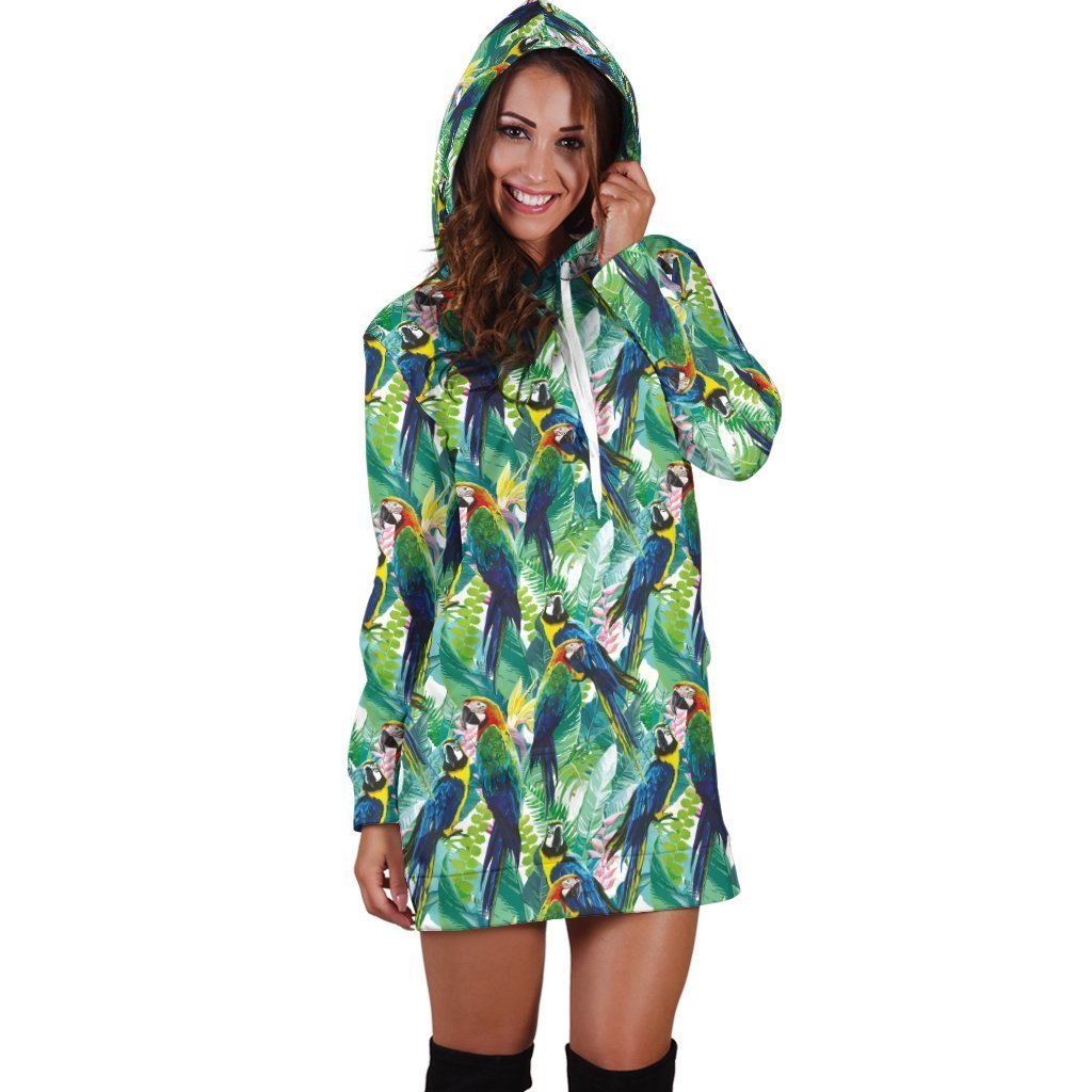 All Over Printing Macaw Parrot Hoodie Dress-Apparel-Phaethon-Hoodie Dress-S-Vibe Cosy™