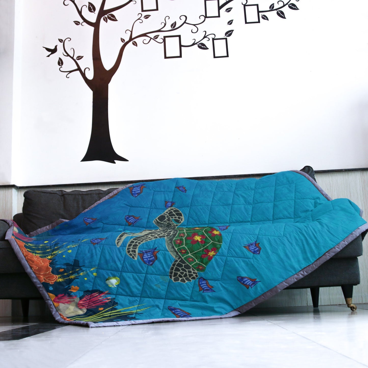 Hawaii Turtle Quilt Blanket - AH - J4-QUILT BLANKETS-PodEz-Twin-White-100% Cotton-Vibe Cosy™