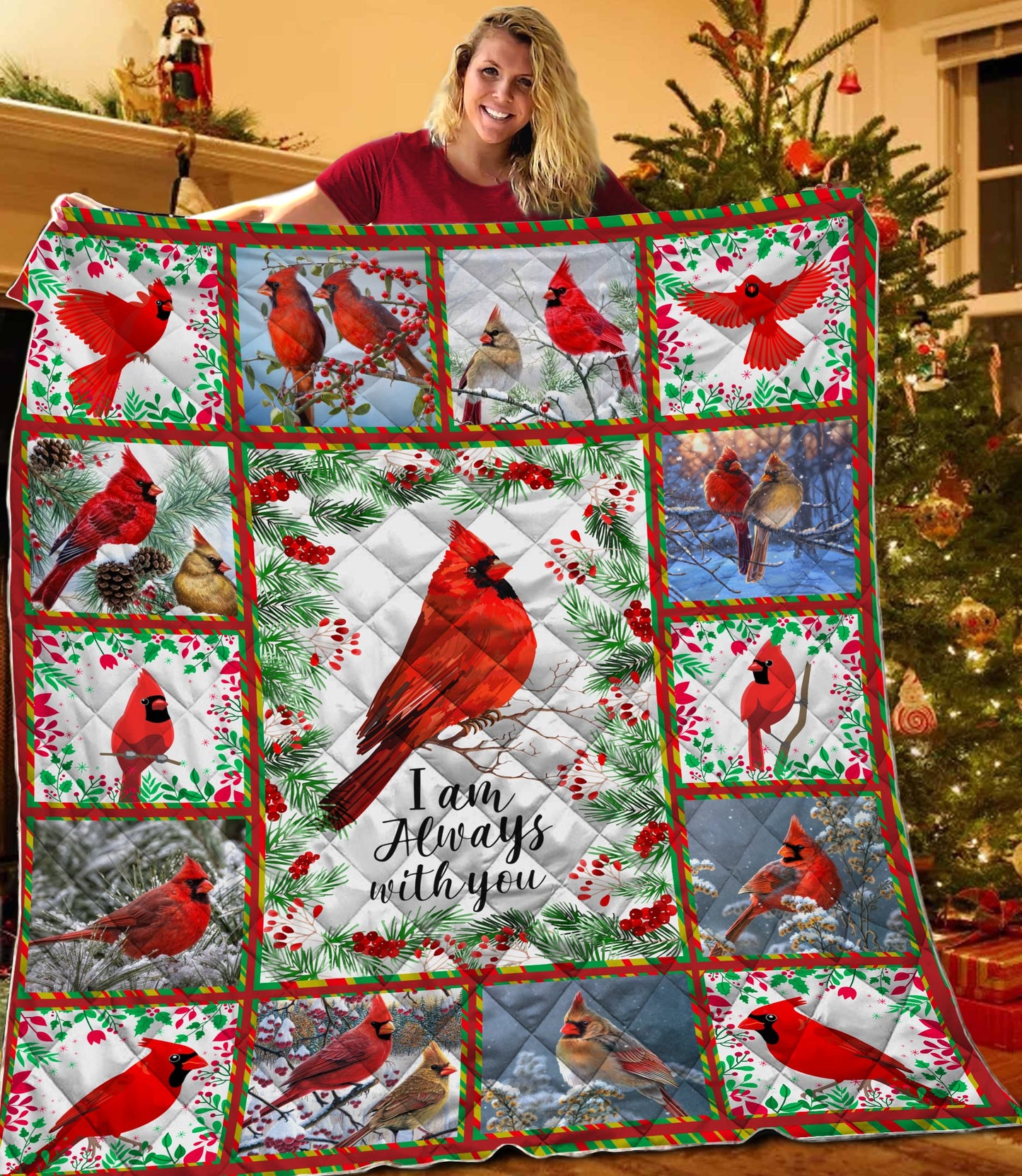 Beautiful Cardinal Birds I am always with you Quilt HAC120802