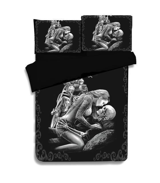 3D Black Motorcycle Skull Duvet Cover Bedding Set-Bedding Set-6teenth Outlet-Twin-Vibe Cosy™