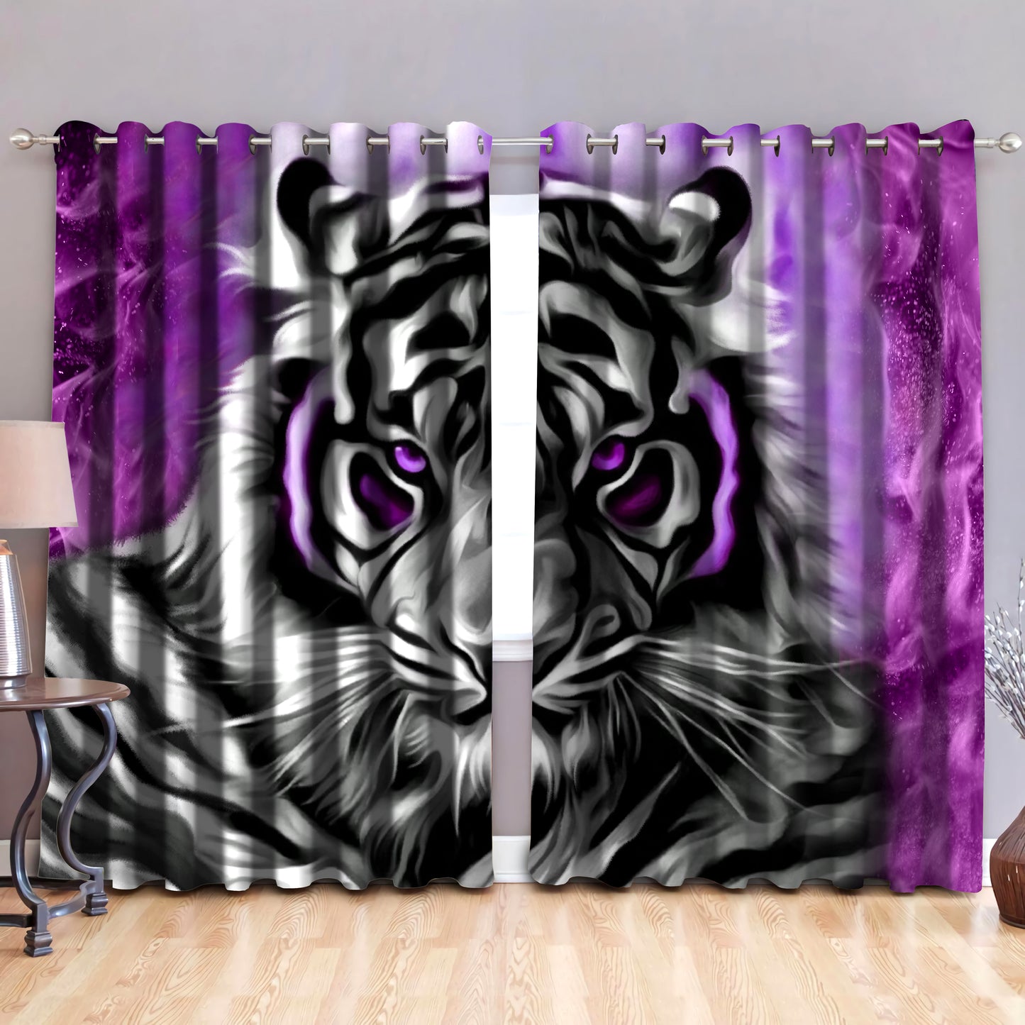 White Tiger Blackout Thermal Grommet Window Curtains TA0731202