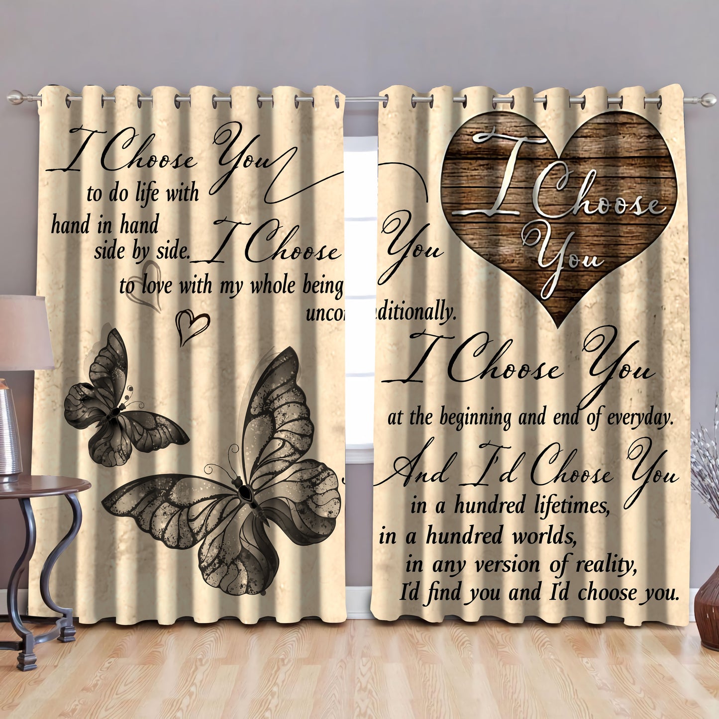 I choose you butterfly blackout thermal grommet window curtains HAC210502S3-HG-HG-52'' x 63''-Vibe Cosy™