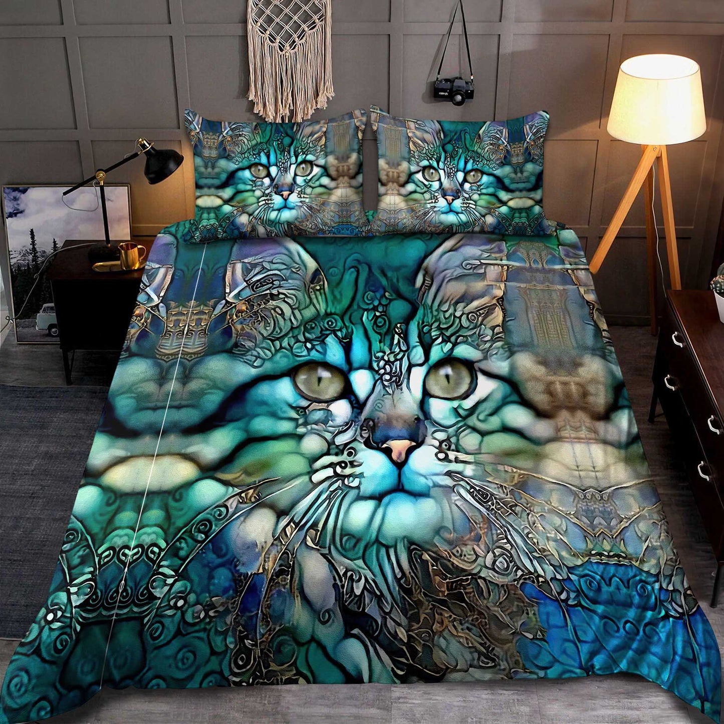 Beautiful Green Cats Bedding Set NDD10132001