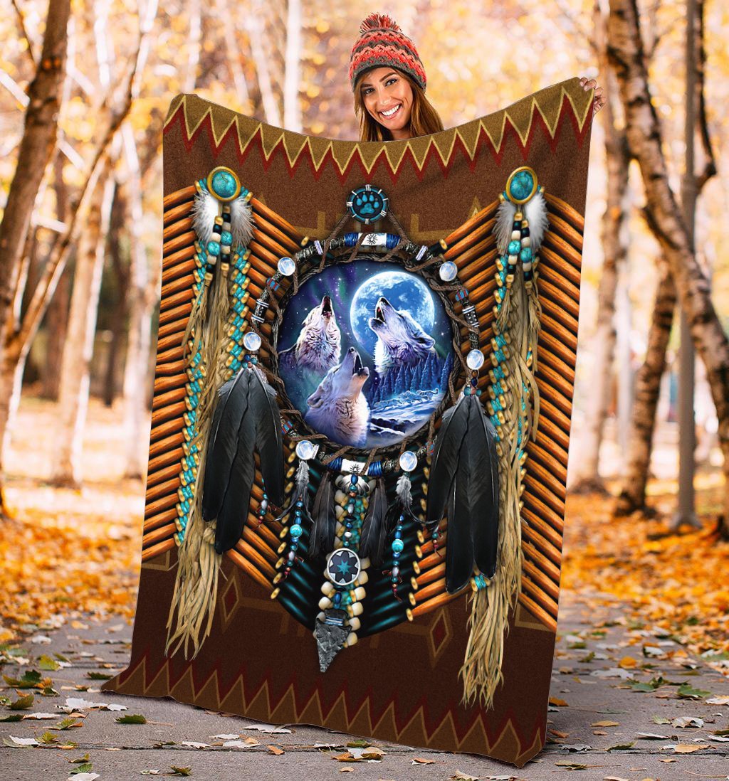 Native Wolf 3D All Over Printed Blanket