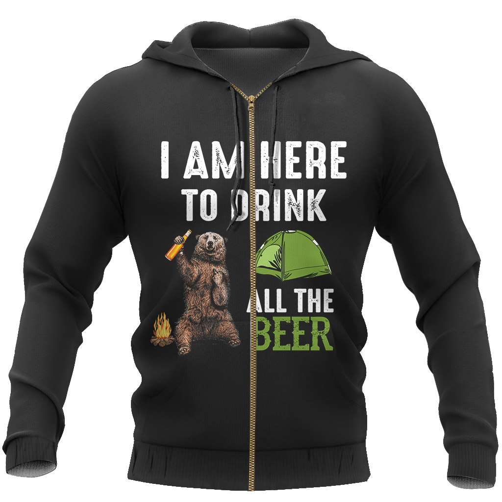 I Am Here To Drink All The Beer - Camping Bear NNKB108-Apparel-NNK-Zip-Up Hoodie-S-Vibe Cosy™