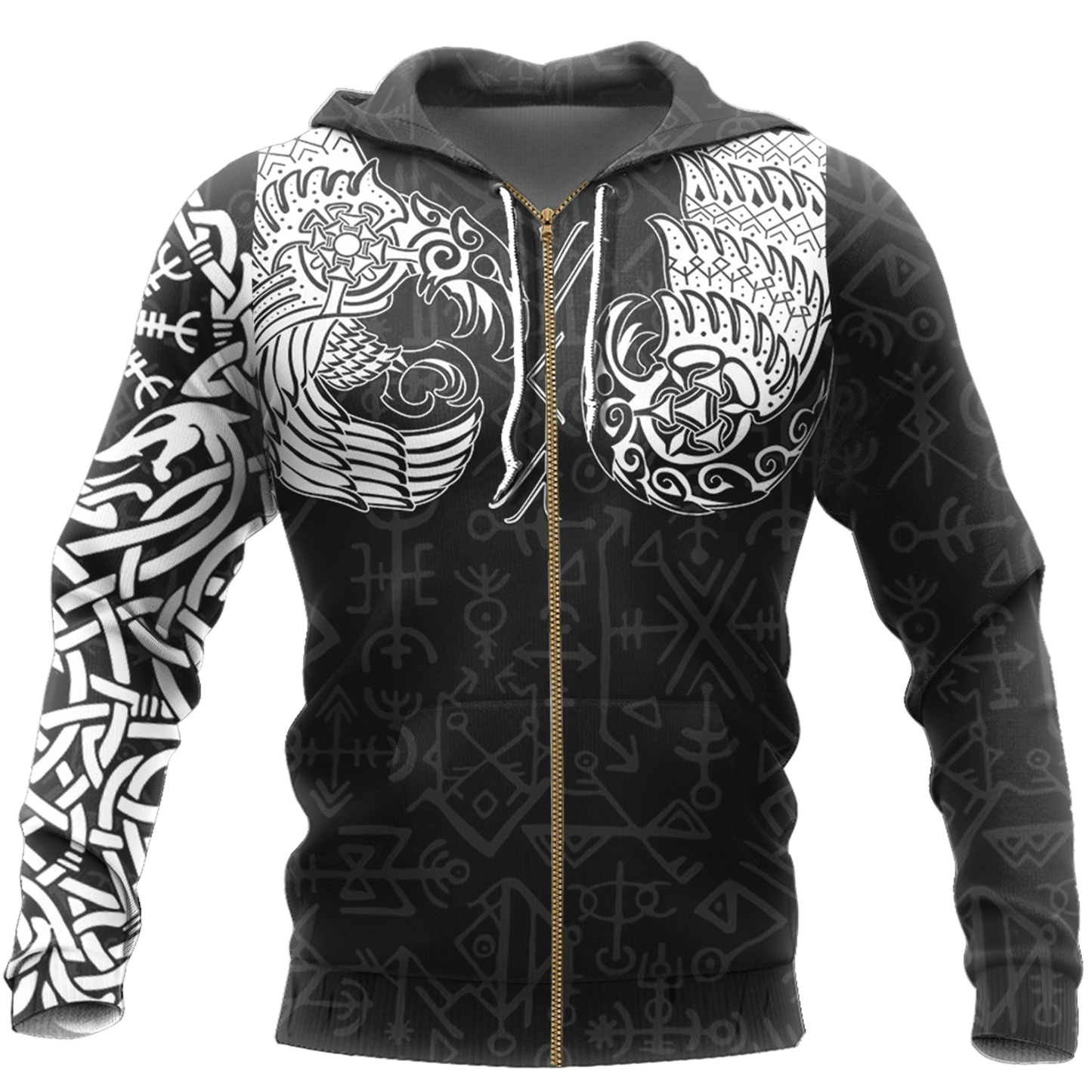 Viking Thor Hammer - Viking Raven All Over Print-Apparel-HP Arts-Zip-Up Hoodie-S-Vibe Cosy™