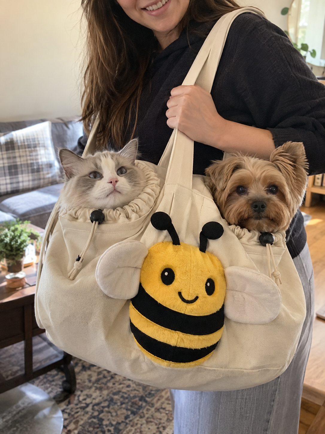 Hands-Free Bee Canvas Pet Carrier Tote