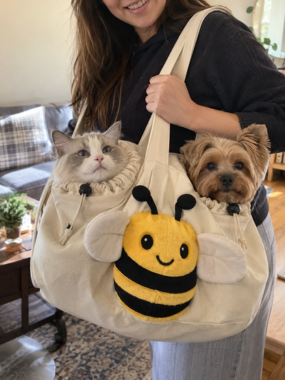 Hands-Free Bee Canvas Pet Carrier Tote