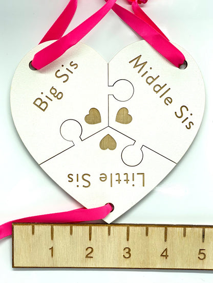 Sisters Puzzle Heart Ornament | Three Piece Ornament | 90s Themed Ornament | 2024 Ornament | 2025 Ornament