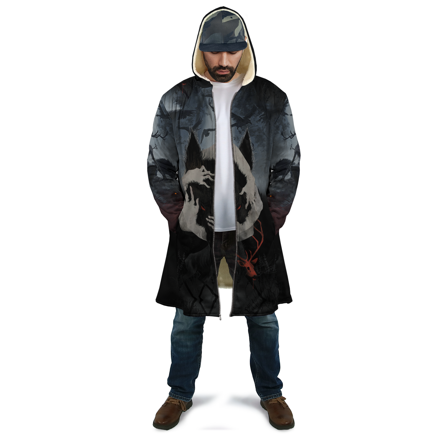 Crazy Wolf All Over Printed Unisex Deluxe Hoodie ML