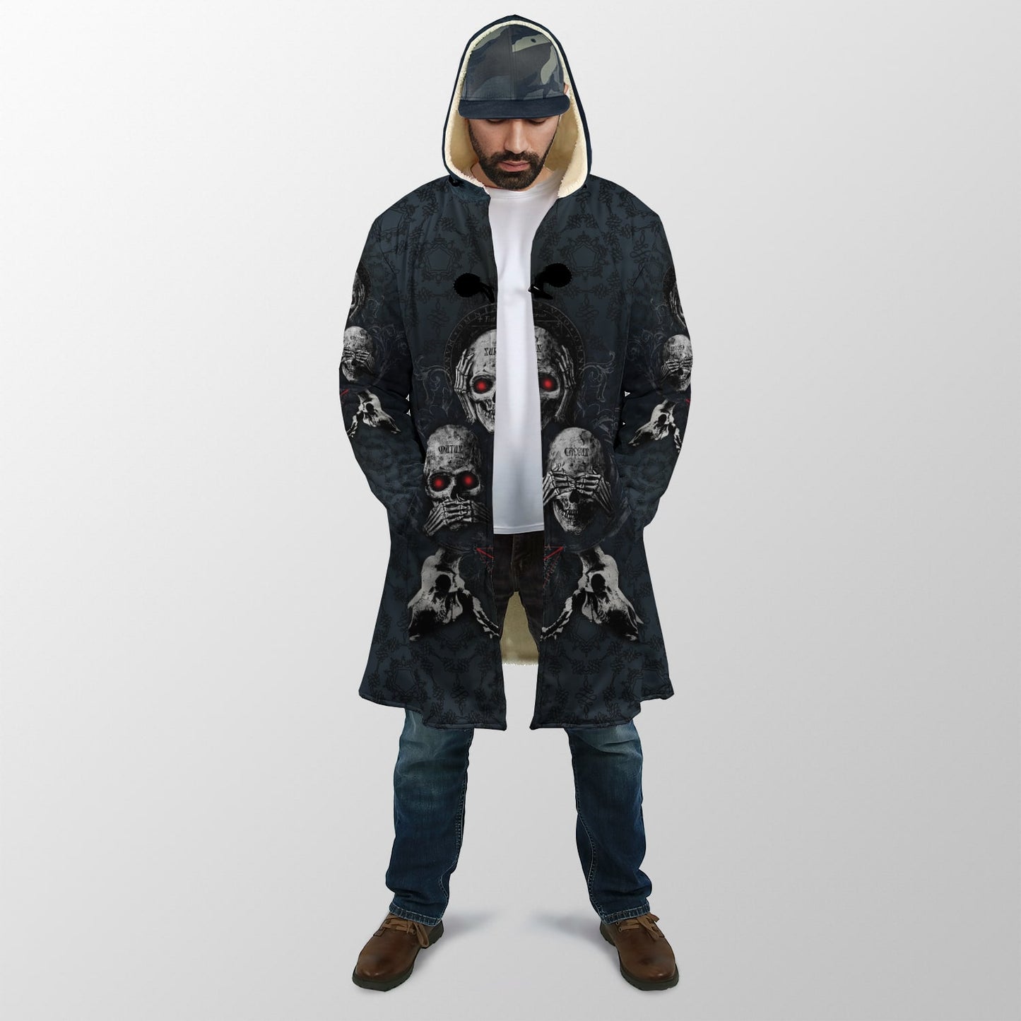 Hear No Evil, See No Evil, Speak No Evil, Skulls 3D Over Printed Cloak for Men and Women