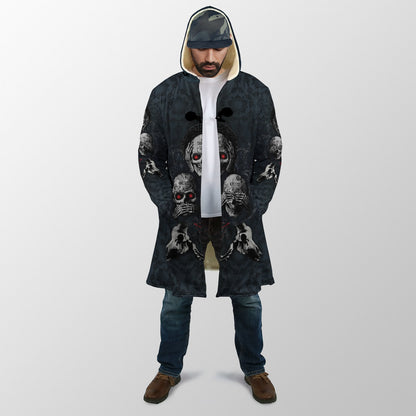 Hear No Evil, See No Evil, Speak No Evil, Skulls 3D Over Printed Cloak for Men and Women