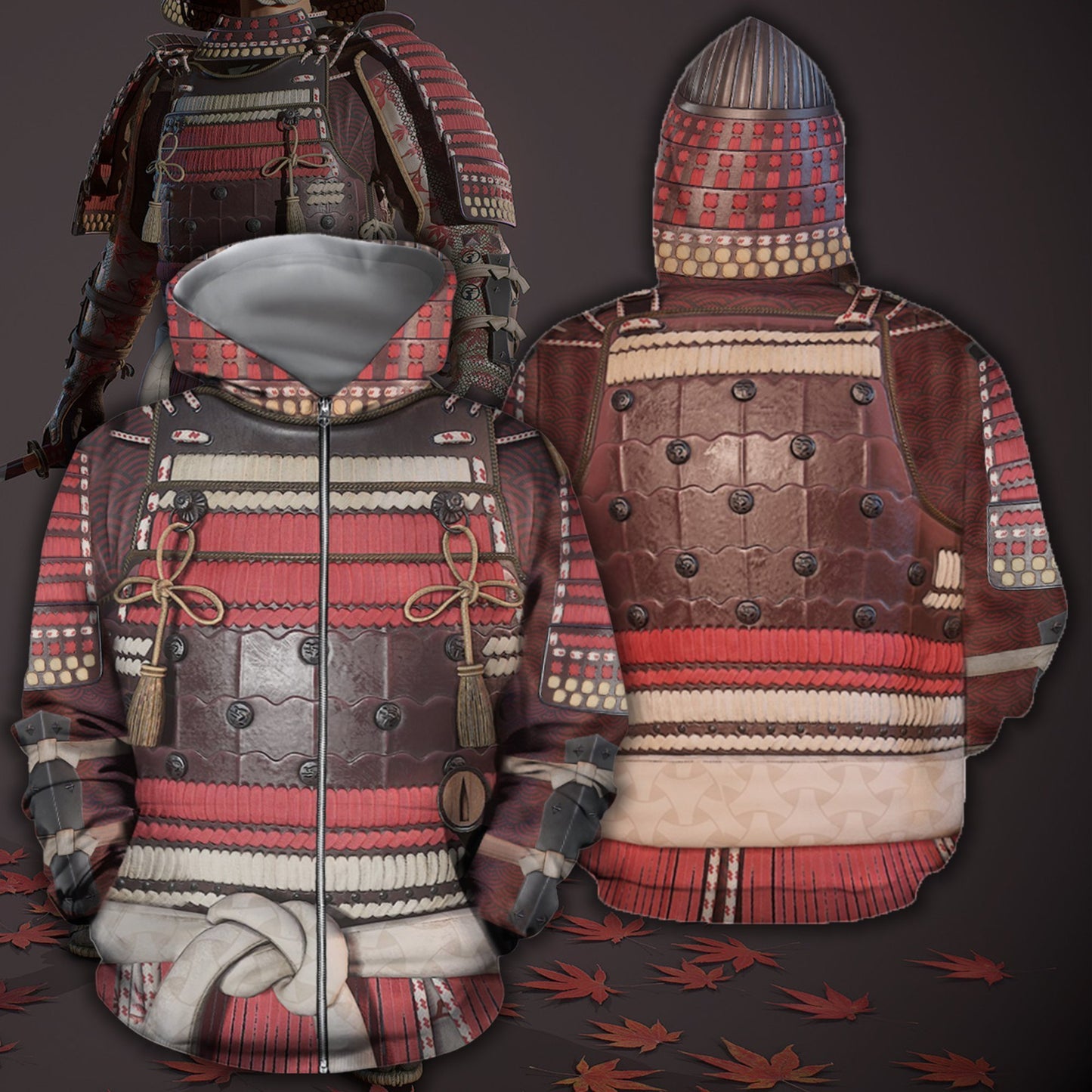 All Over Printed Samurai Armor Cover-Apparel-HP Arts-ZIPPED HOODIE-S-Vibe Cosy™