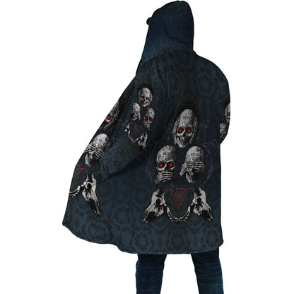 Hear No Evil, See No Evil, Speak No Evil, Skulls 3D Over Printed Cloak for Men and Women