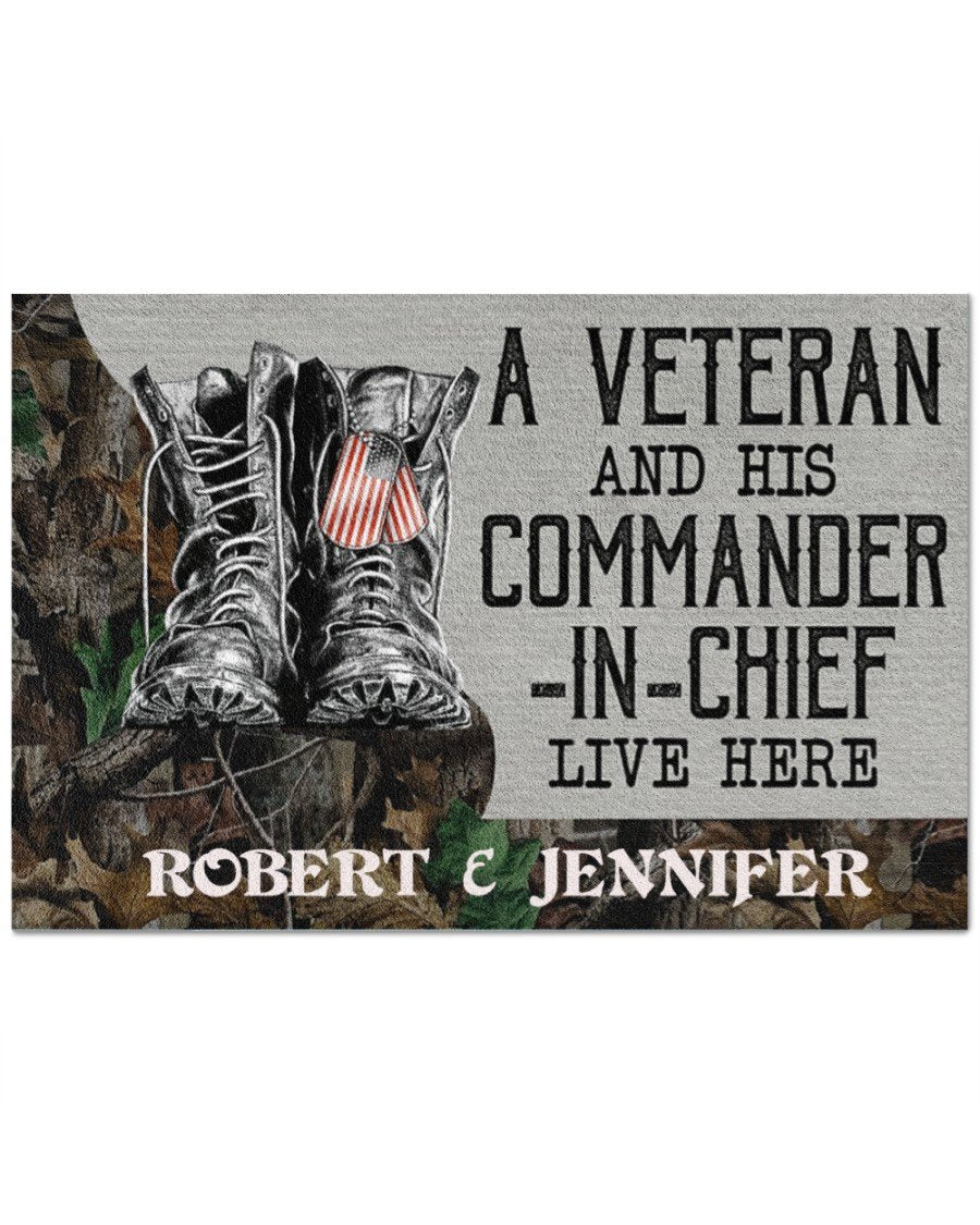 Custom name US Veteran and his Commander-in-chief Door Mat