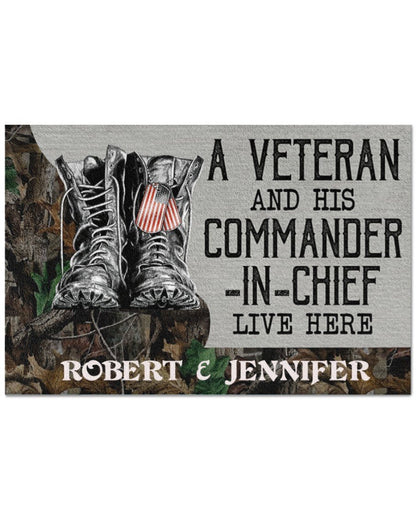 Custom name US Veteran and his Commander-in-chief Door Mat