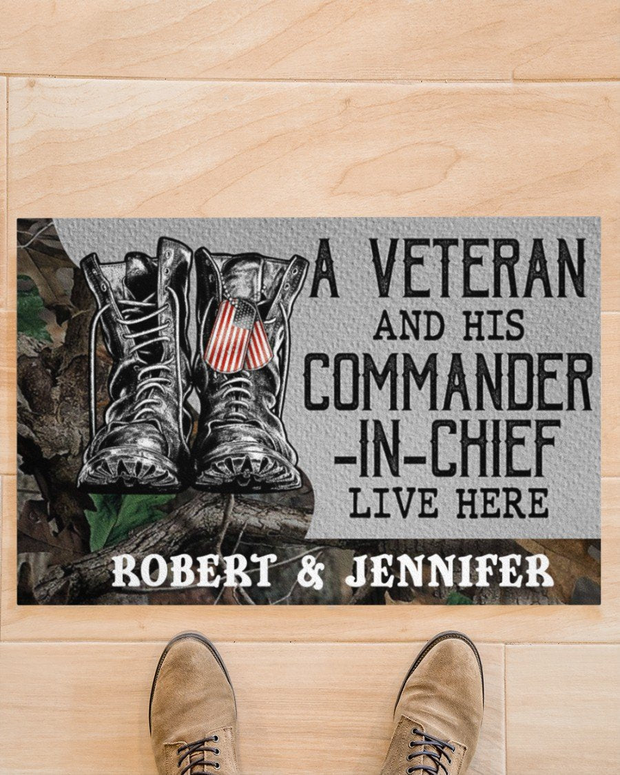 Custom name US Veteran and his Commander-in-chief Door Mat
