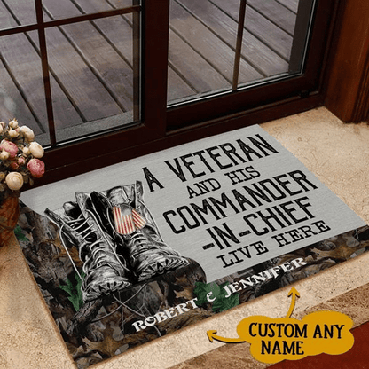 Custom name US Veteran and his Commander-in-chief Door Mat