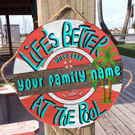 Custom name Family The Pool Decor Wood Sign