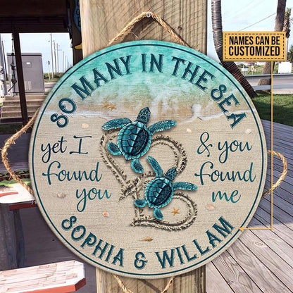 Custom name Couple Sea Turtles Decor Wood Sign