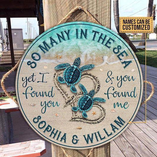 Custom name Couple Sea Turtles Decor Wood Sign