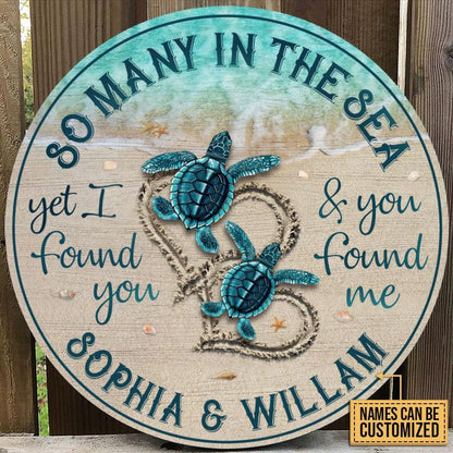 Custom name Couple Sea Turtles Decor Wood Sign