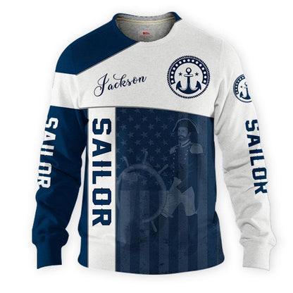 US Sailor Captain hold Helm Custom name 3D printed shirts