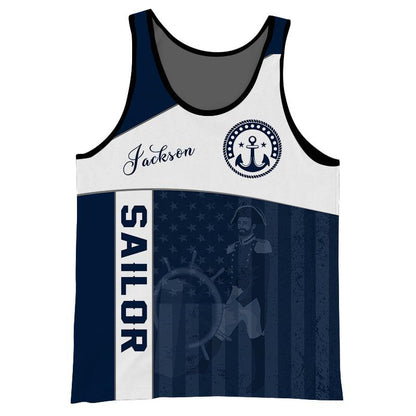 US Sailor Captain hold Helm Custom name 3D printed shirts