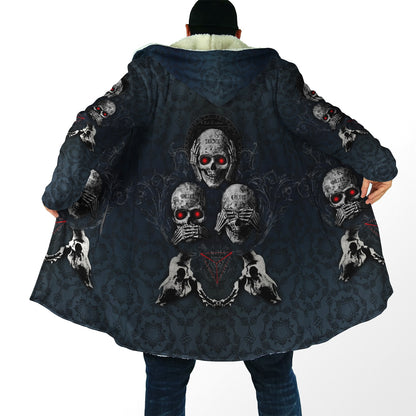 Hear No Evil, See No Evil, Speak No Evil, Skulls 3D Over Printed Cloak for Men and Women