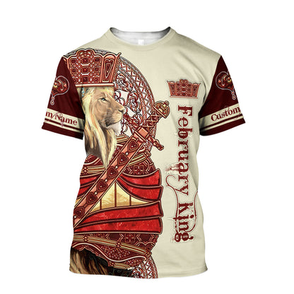 Custom Name February King Lion 3D All Over Printed Unisex Shirts