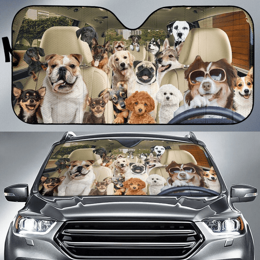 Dog Filled Funny Car Auto Sunshade