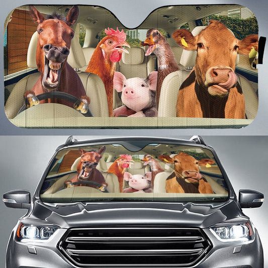 Driving Farm Animals Right Hand Funny Car Auto Sunshade