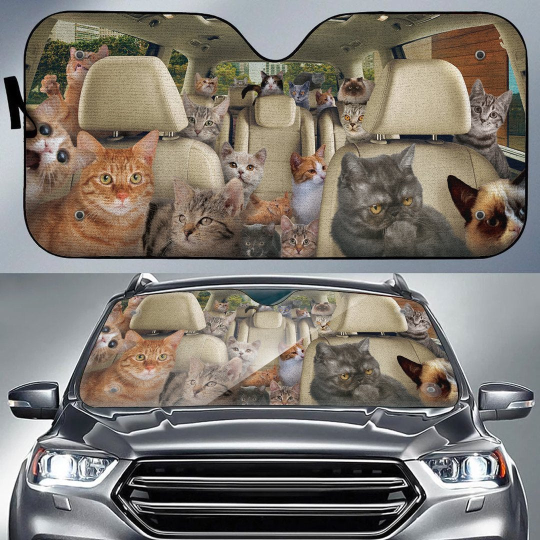 Driving Cat-filled Family Funny Car Auto Sunshade