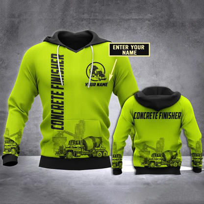 Concrete Finisher Green Safety Custom name 3D printed shirts