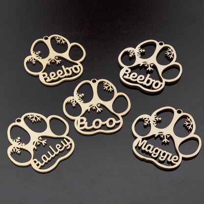 Custom Name Dog Paw Christmas Hanging Wooden Ornaments