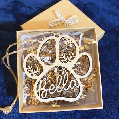 Custom Name Dog Paw Christmas Hanging Wooden Ornaments