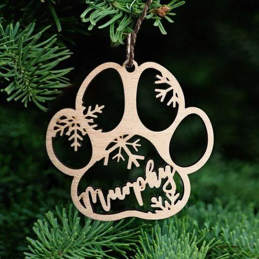 Custom Name Dog Paw Christmas Hanging Wooden Ornaments
