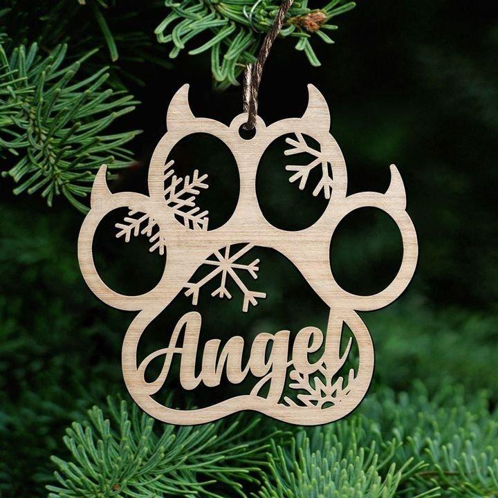 Custom Name Cat Paw Christmas Hanging Wooden Ornaments