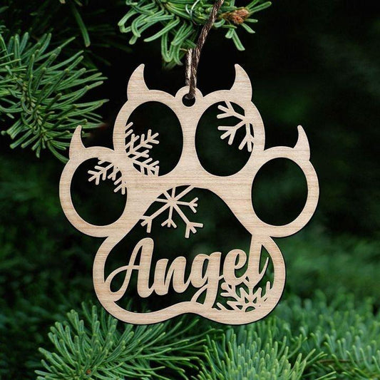 Custom Name Cat Paw Christmas Hanging Wooden Ornaments