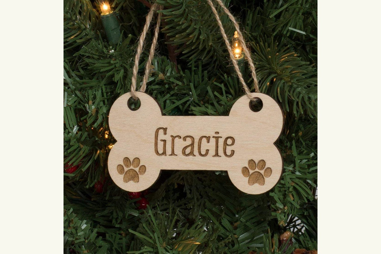 Custom name Dog Bone & Paw Prints Christmas Hanging Wooden Ornaments