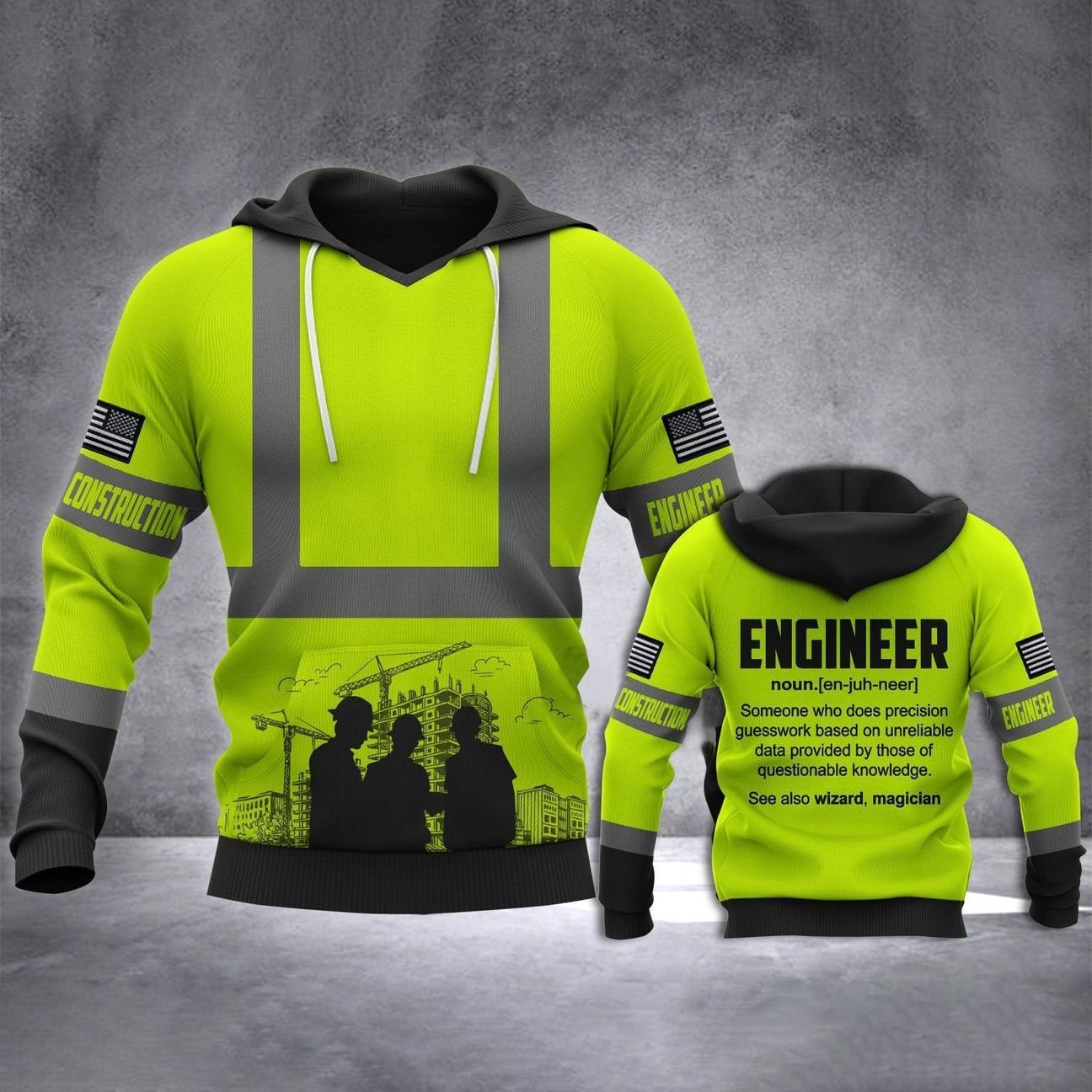 Construction Worker Green Safety 3D printed shirts