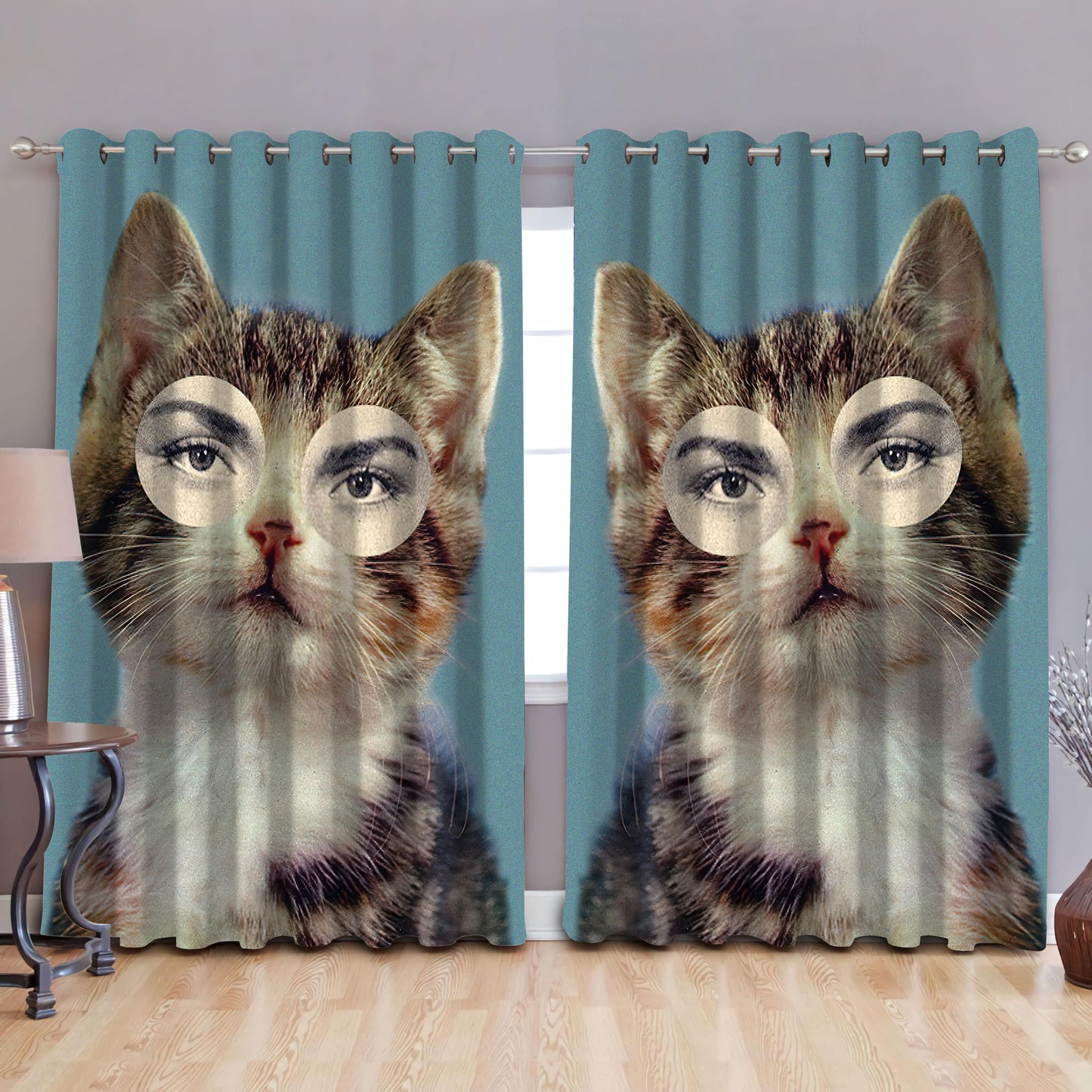 Funny Cat Window Curtains DQB07152005-TQH-Curtains-TQH-52'' x 63''-Vibe Cosy™