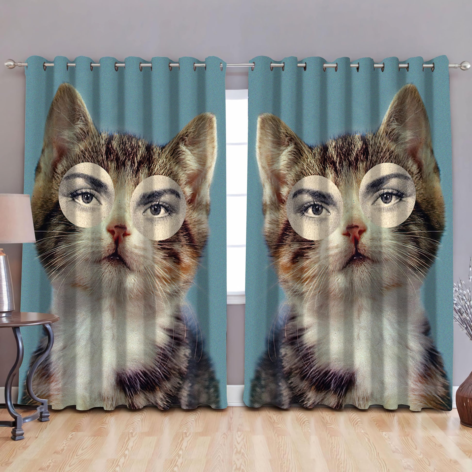 Funny Cat Window Curtains DQB07152005-TQH-Curtains-TQH-52'' x 63''-Vibe Cosy™