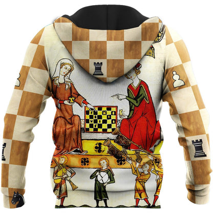 3D All Over Printed  MEDIEVAL CHESS PLAYERS IN COURT WITH RED WILD ROSES Chess Lovers- Chess Unisex Shirts  TR19022101 XT