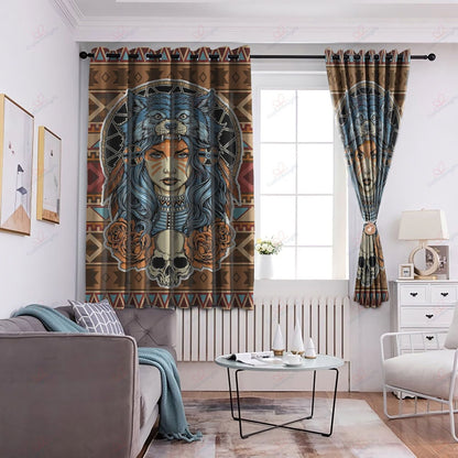 Native American Girl With Wolf Headdress Window Curtains TH20060901-Curtains-TQH-52'' x 63''-Vibe Cosy™