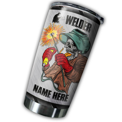 Premium Personalized 3D Printed Skull Welder Stainless Tumbler MEI